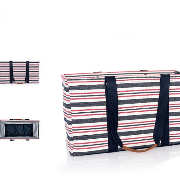 thirty one twill stripe large utility tote